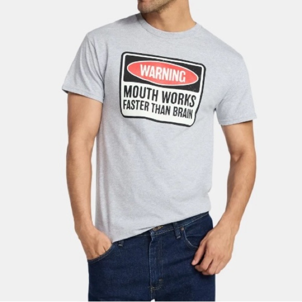 Men's Gray Graphic Tee with Warning Print